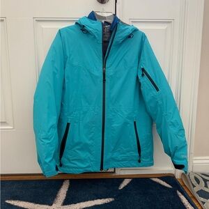 L.L. Bean Bright Teal Hooded Rain Jacket